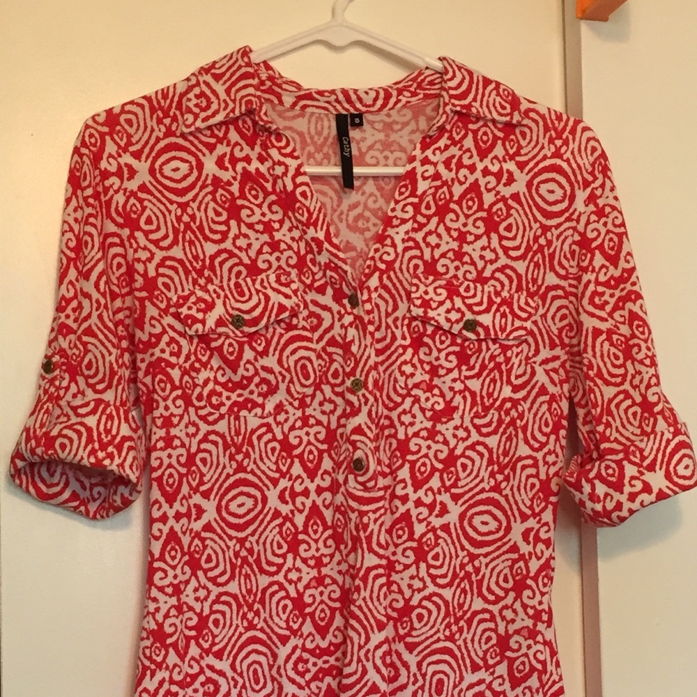 🌷x3 for $20🌷 3/4 Sleeve Red & White Blouse